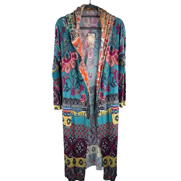 NWT Johnny Was Cardigan Duster Cashmere Sweater Blend Hooded Floral Size S - Picture 2 of 6